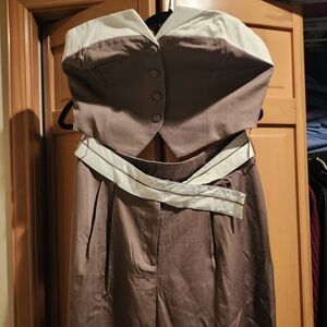 Fashion Nova Brown and White Strapless Dress